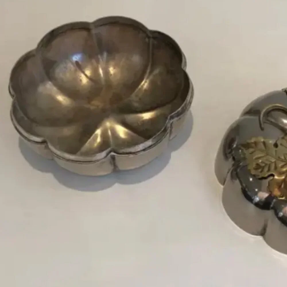 Vintage Heavy Pewter Brass Pumpkin Ice Bucket, French, Marked